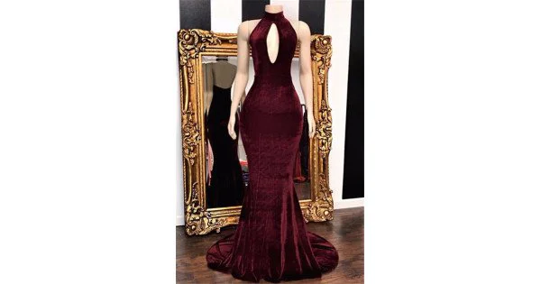 Mermaid Strapless Keyhole Burgund Satin Long Prom Dresses