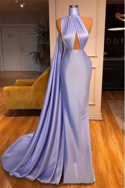 New Arrival High Neck Ruffles Lavender Sheath Prom Dresses