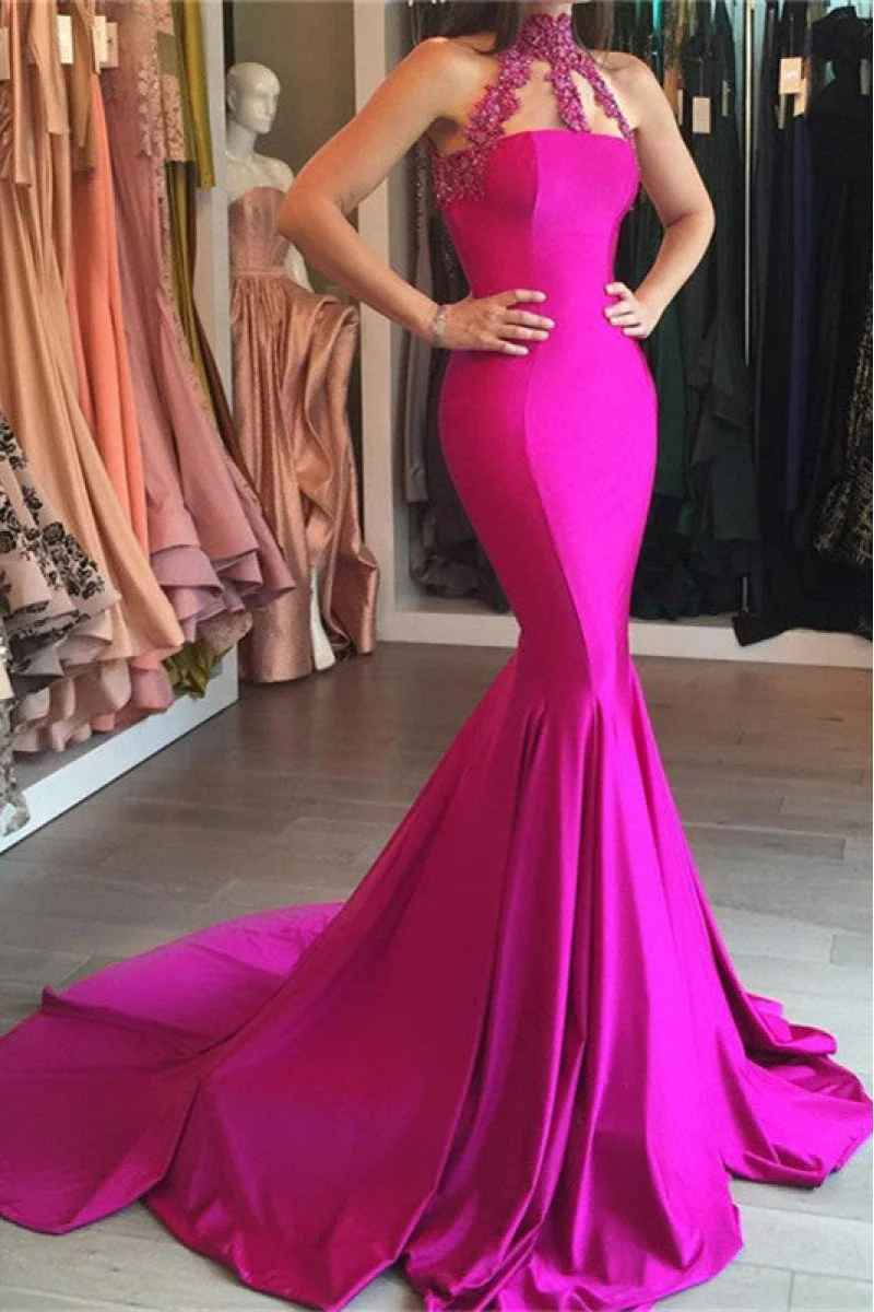 Sleeveless Mermaid Prom Dress with Open Back and Elegant Appliques