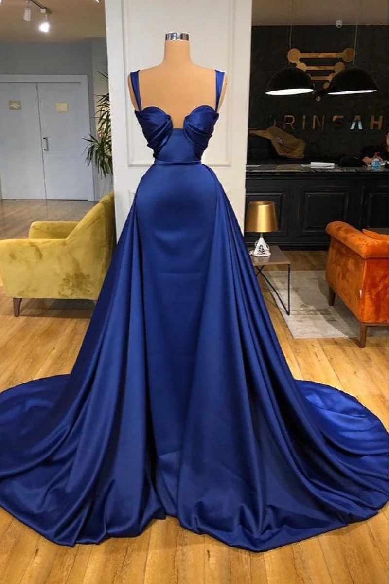 Sheath Spaghetti Straps Long Blue Evening Dress Blue Prom Dress