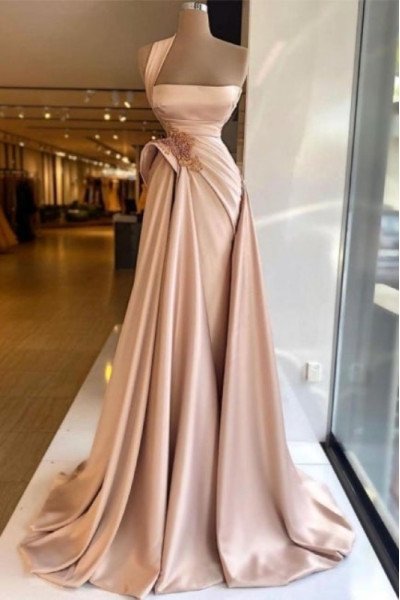 Chic Coral One Shoulder Sheath Prom Dresses With Appliques