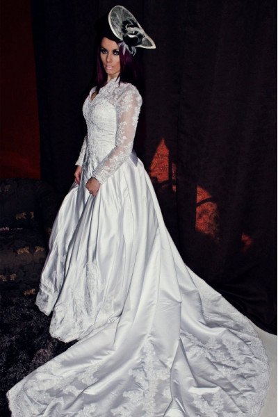 Wonderful High Neck Long Sleeves Cathedral Train A-line Wedding Dresses With Appliques