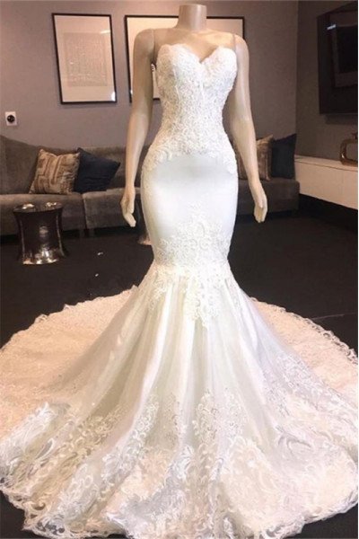 Fashion Sweetheart Appliques Mermaid Wedding Dresses With Panel Train