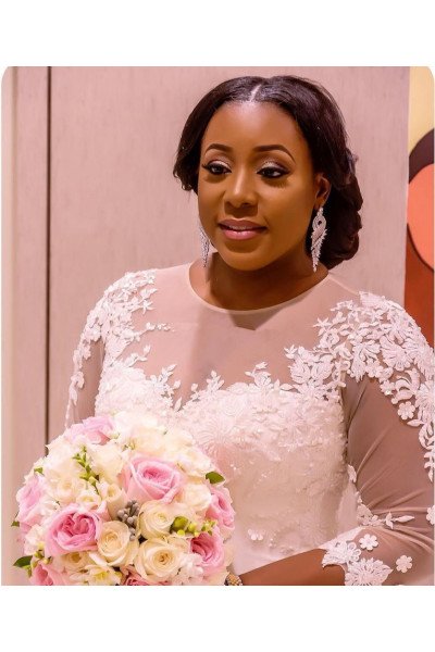 Wonderful Jewel Long Sleeves Plus Size Mermaid Wedding Dresses With Appliques