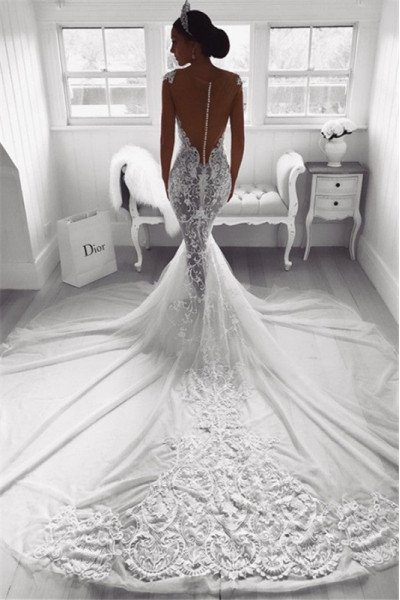 Alexia Elegant Square Open Back Appliques Mermaid Wedding Dresses With Royal Train Alexia Elegant Square Open Back Appliques Mermaid Wedding Dresses With Royal Train