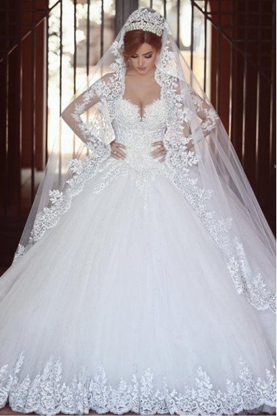 Ali Wonderful Off Shoulder Long Sleeves Ball Gown Wedding Dresses With Appliques Ali Wonderful Off Shoulder Long Sleeves Ball Gown Wedding Dresses With Appliques