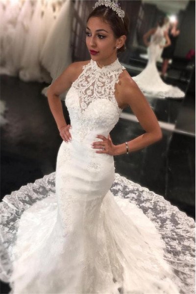 Alexia Mild High Neck Appliques Mermaid Wedding Dresses With Court Train Alexia Mild High Neck Appliques Mermaid Wedding Dresses With Court Train