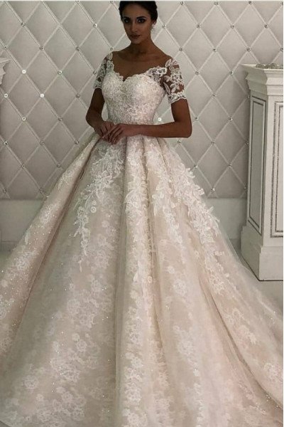 Christie Elegant Off Shoulder Lace Ball Gown Wedding Dresses