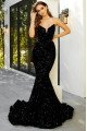 Annie Fancy Black Sequins Sweetheart Backless Mermaid Evening Dresses With Ruffles