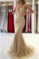 Arthur Elegant Champagne V-Neck Backless Lace Mermaid Evening Dresses