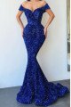 Ashley Sparkle Royal Blue Sequins Off Shoulder Mermaid Evening Dresses