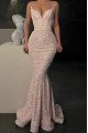 Athena Sparkle Pink Spaghetti Straps Backless Mermaid Sequins Evening Dresses