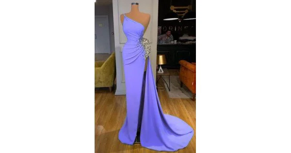 Sexy Open Back One Shoulder Sheath/Column Prom Dresses Cinnamon Rose