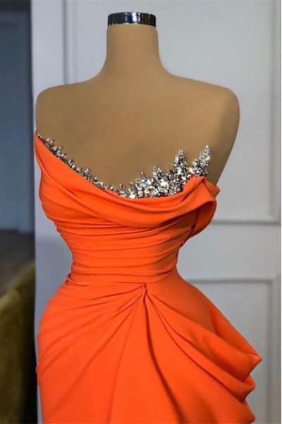 Carol Lovely Orange Strapless Ruffles Sheath Prom Dresses With Crystal Carol Lovely Orange Strapless Ruffles Sheath Prom Dresses With Crystal