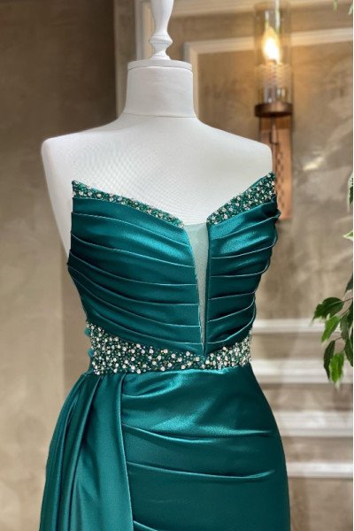 Christine Chic Turquoise Sweetheart Open Back Beading Sheath Prom Dresses