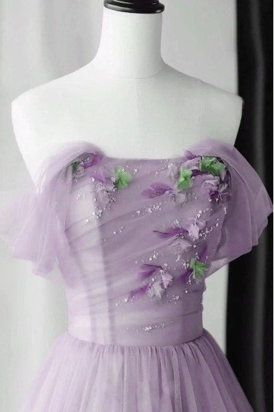 Corey Gentle Lilac Off Shoulder Appliques A-Line Prom Dresses
