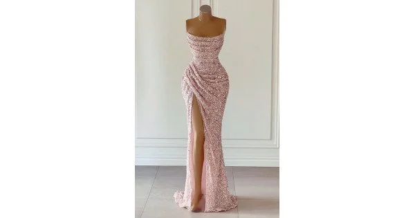 Sparkly Purple Halter Sequins Sheath Evening Dress,Slit Prom Dress Y8442 main image 1