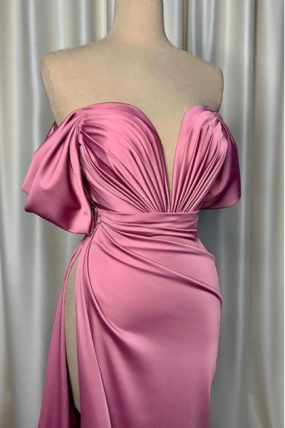 Deirdre Fancy Lilac Off Shoulder Side Slit Sheath Prom Dresses With Court Train