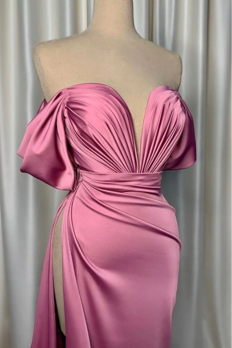 Deirdre Fancy Lilac Off Shoulder Side Slit Sheath Prom Dresses With