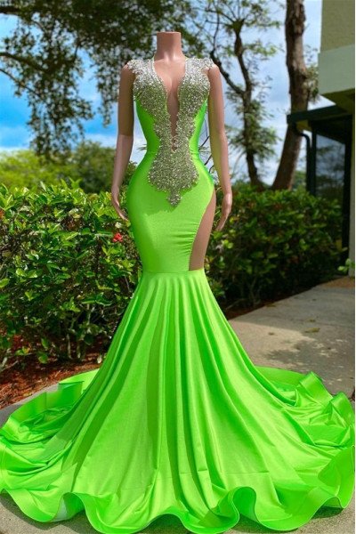 Dorothy Chic Green V-Neck Backless Mermaid Prom Dresses With Crystal