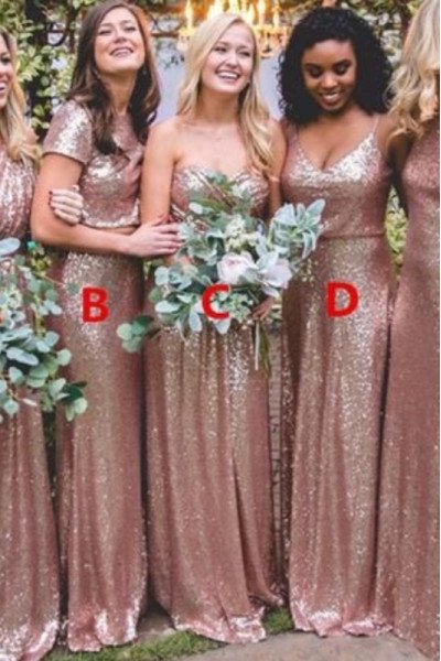 Anne Sparkle Rose Gold Jewel Open Back Sequins Sheath Bridesmaid Dresses