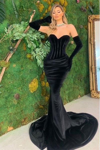 Glind Mild Black Sweetheart Open Back Velvet Mermaid Prom Dresses