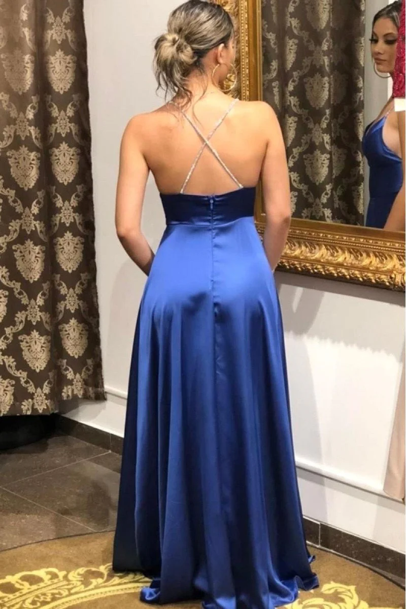 Light Blue Sexy Tight Backless Prom Dress with Side Slit main image 1