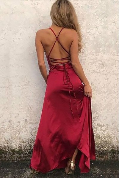 Alexia Simple Burgundy Halter Backless Side Slit Sheath Prom Dresses Alexia Simple Burgundy Halter Backless Side Slit Sheath Prom Dresses