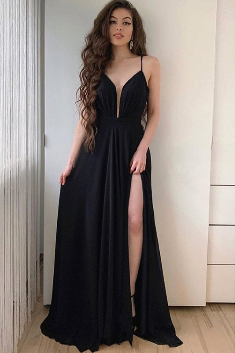 Angela Sexy Black Spaghetti Straps Side Slit Sheath Prom Dresses Angela Sexy Black Spaghetti Straps Side Slit Sheath Prom Dresses
