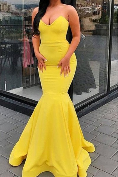 Anita Beautiful Yellow Sweetheart Sleeveless Mermaid Prom Dresses