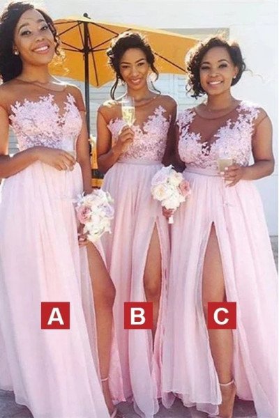 Alexia Lovely Candy Pink Sheer Straps Side Slit Appliques Sheath Bridesmaid Dresses Alexia Lovely Candy Pink Sheer Straps Side Slit Appliques Sheath Bridesmaid Dresses