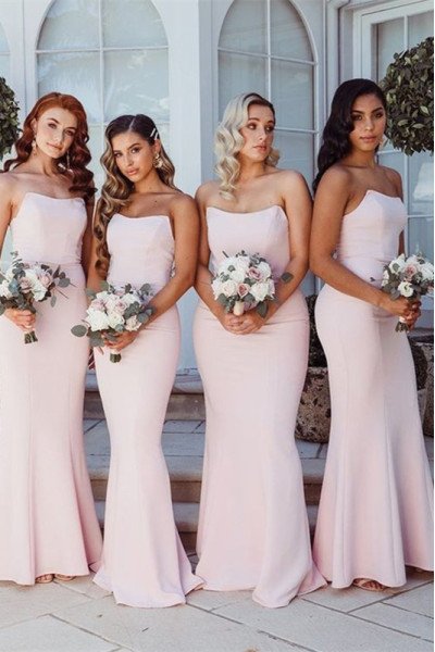 Allison Simple Pink Strapless Sleeveless Sheath Bridesmaid Dresses