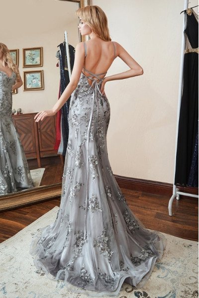 Alexis Elegant Gray Spaghetti Straps Backless Appliques Mermaid Evening Dresses Alexis Elegant Gray Spaghetti Straps Backless Appliques Mermaid Evening Dresses