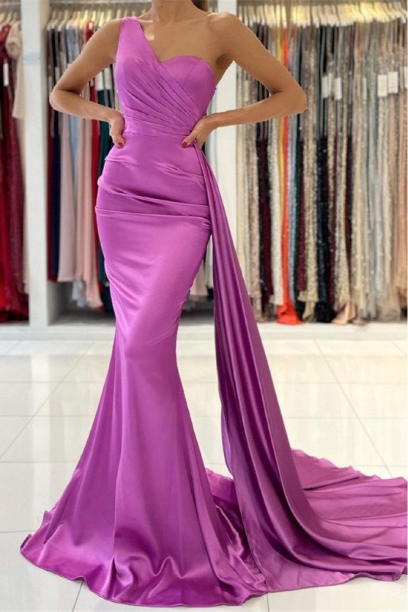 Audrey Elegant Purple One Shoulder Open Back Mermaid Evening DressesA