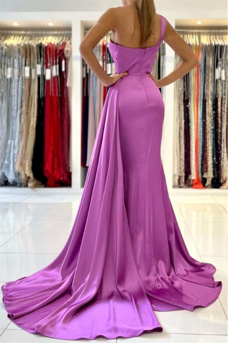 Audrey Elegant Purple One Shoulder Open Back Mermaid Evening DressesA