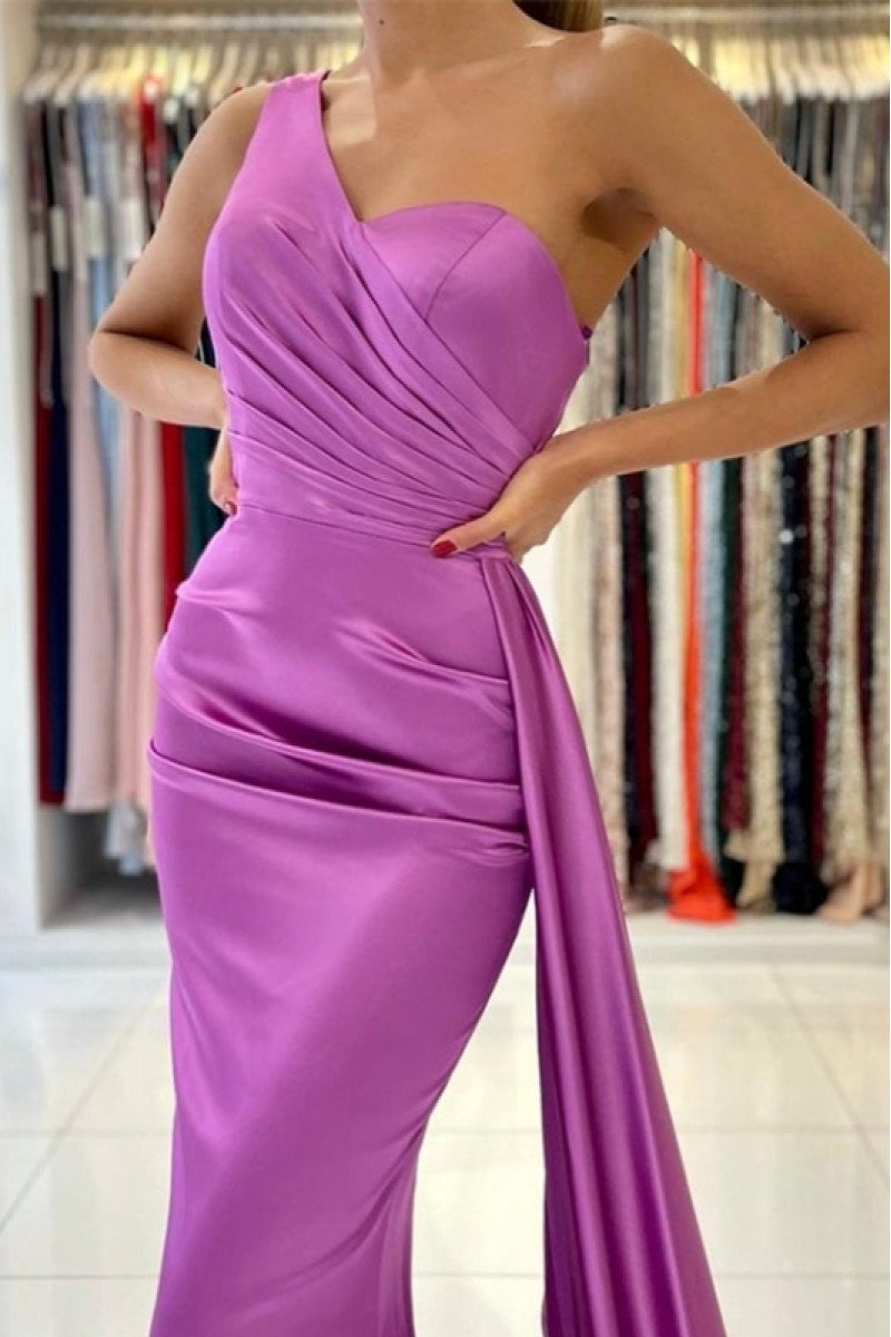 Audrey Elegant Purple One Shoulder Open Back Mermaid Evening DressesA