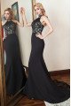 Avery Modern Black High Neck Open Back Appliques Mermaid Evening Dresses