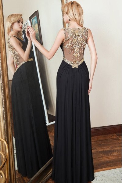 Beatrice Elegant Black V-Neck Open Back Appliques Sheath Evening Dresses Beatrice Elegant Black V-Neck Open Back Appliques Sheath Evening Dresses