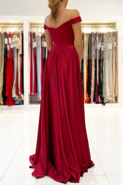Christian Beautiful Burgundy Off Shoulder Side Slit Sheath Evening Dresses