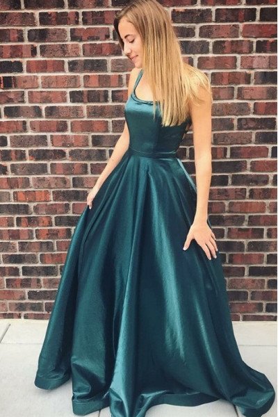 Gabrielle Fancy Dark Green Spaghetti Straps Backless A-Line Evening Dresses Gabrielle Fancy Dark Green Spaghetti Straps Backless A-Line Evening Dresses