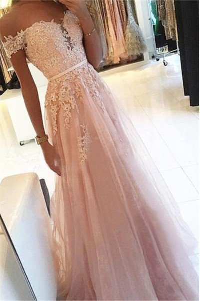 Simple Pink Off Shoulder Sheath Evening Dresses With Appliques