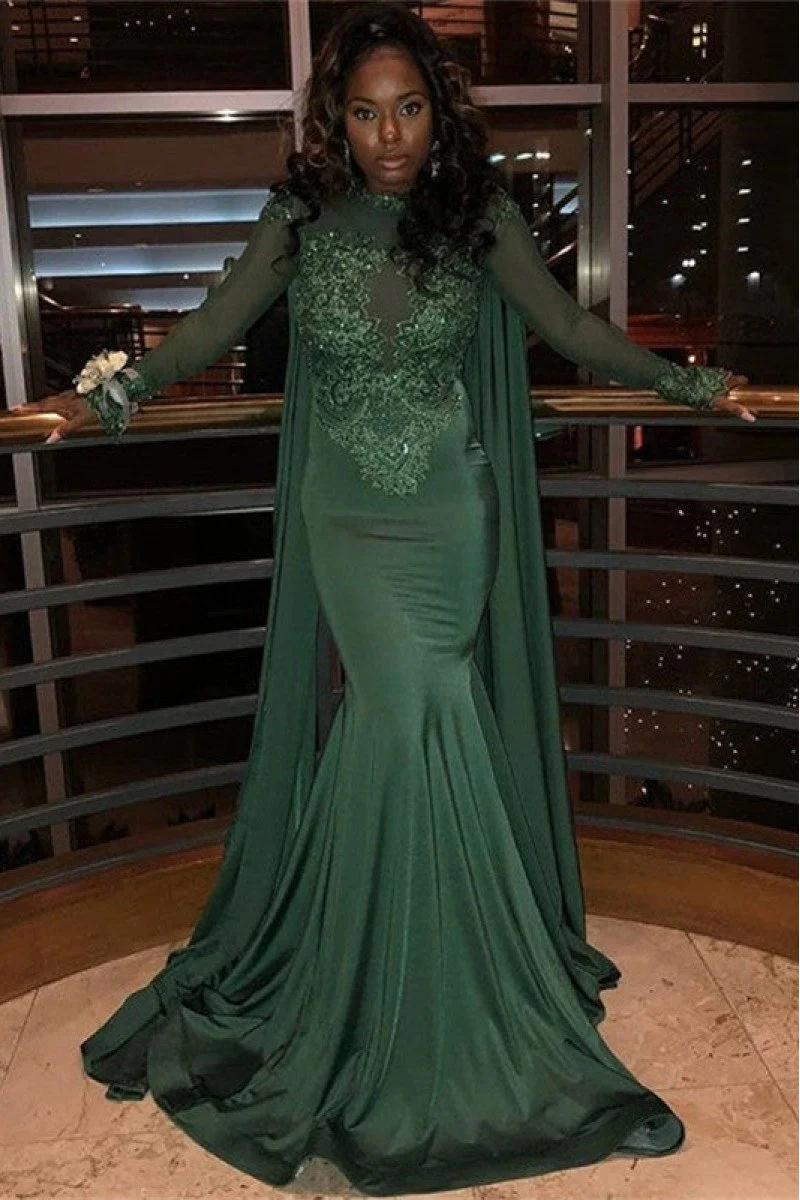 Plus Size Dark Green Lace Appliques Mermaid V-Neck Prom Dress