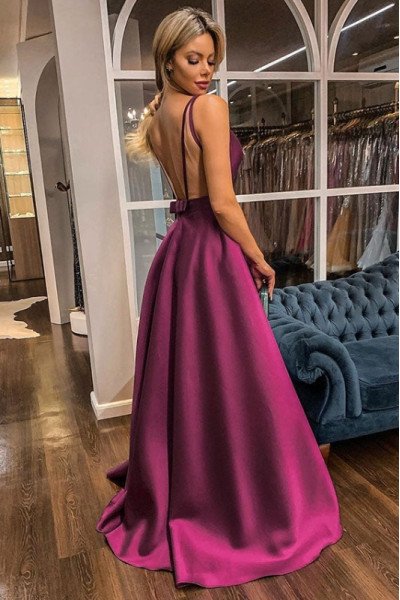 Cara Wonderful Purple Spaghetti Straps Backless A-Line Prom Dresses