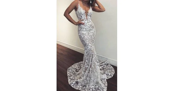 Pretty Spaghetti Straps Sheath Evening Dress,White Prom Dress With Gloves cc2494