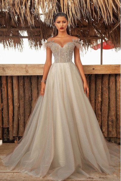 Dorothy Gentle Silver Off Shoulder Beading Appliques A-Line Prom Dresses
