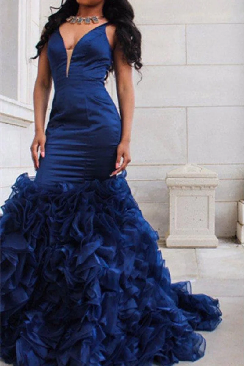 Spaghetti Strap Open Back Chiffon Dresses Dark Navy