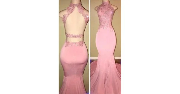 Pink Appliques Mermaid Evening Gown JTE287