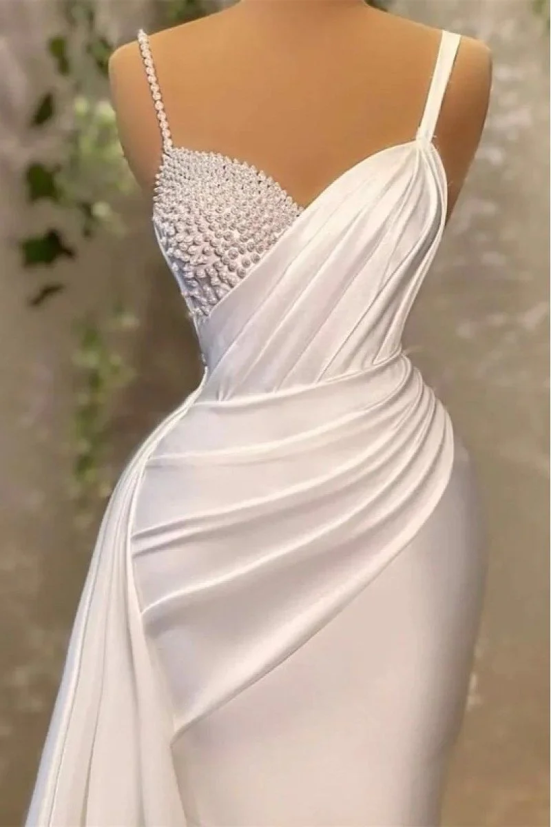 Annie Fancy Spaghetti Straps Beading Sheath Wedding Dresses With Chapel ...